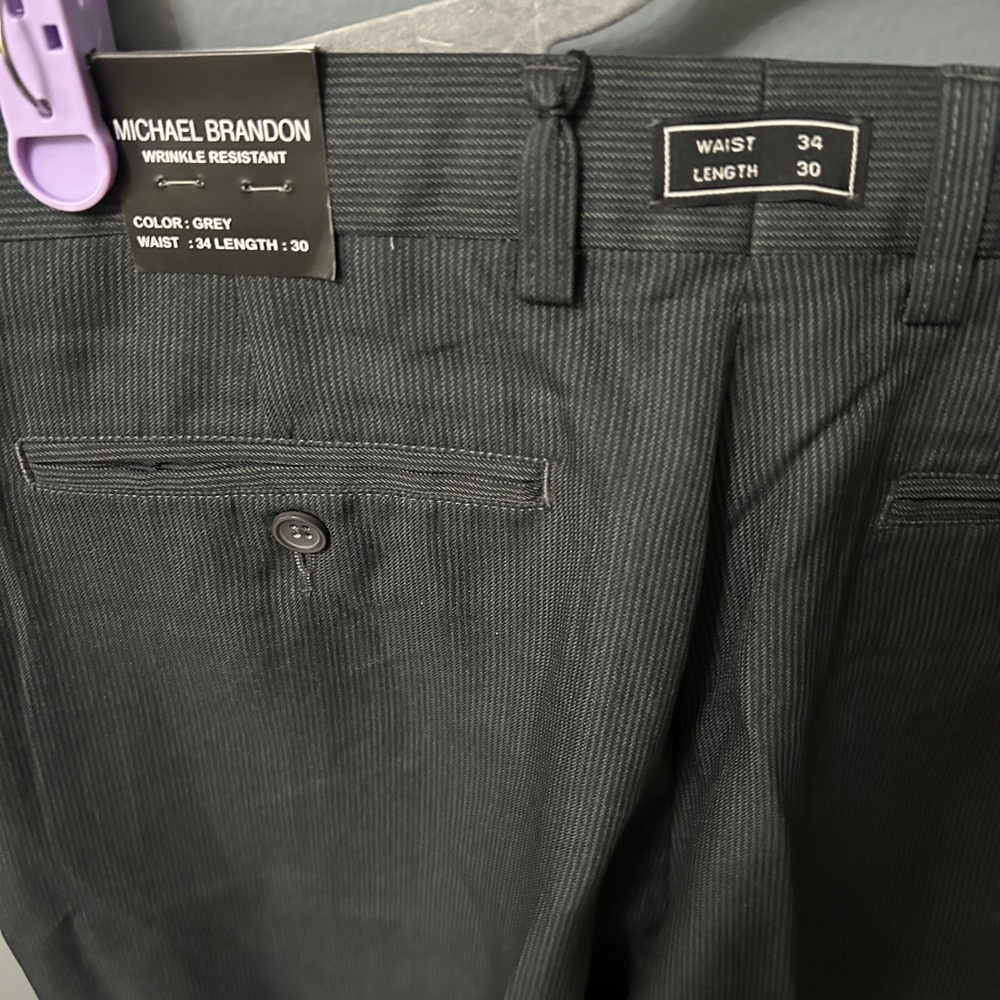 NWT- Men’s Michael Brandon Dark Charcoal Striped Dress Pants- Size 34x30